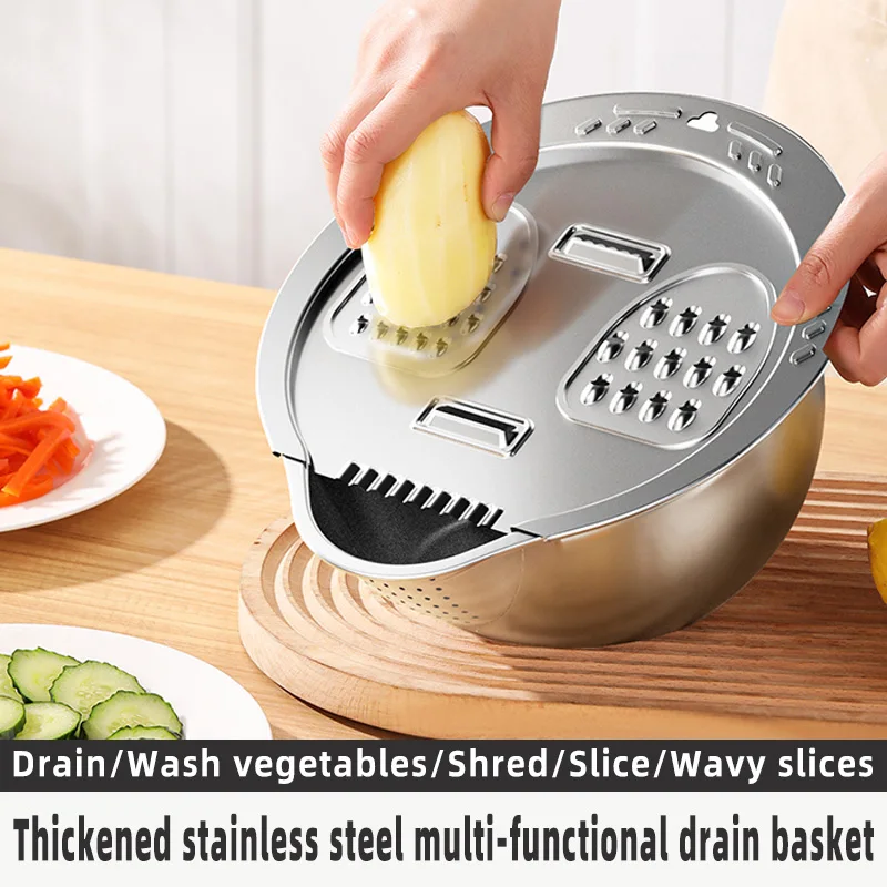 Stainless Steel Vegetable Washing Basin with Draining Basket, Multifunctional Rice Washing Tool, Draining Basin, Fruit Tray, Special for Home Kitchen Use