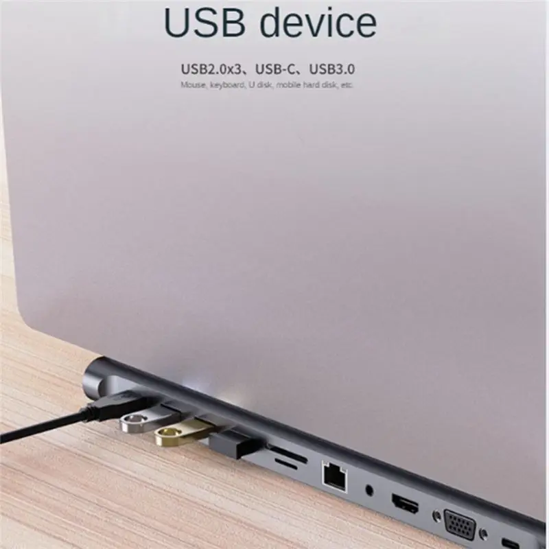 

Многофункциональный USB-хаб 11-в-1 Type-C: док-станция, разветвитель USB 3.0, адаптер с поддержкой 4K HDMI, RJ45, SD/TF, VGA, PD, аудио и подставка для ноутбука