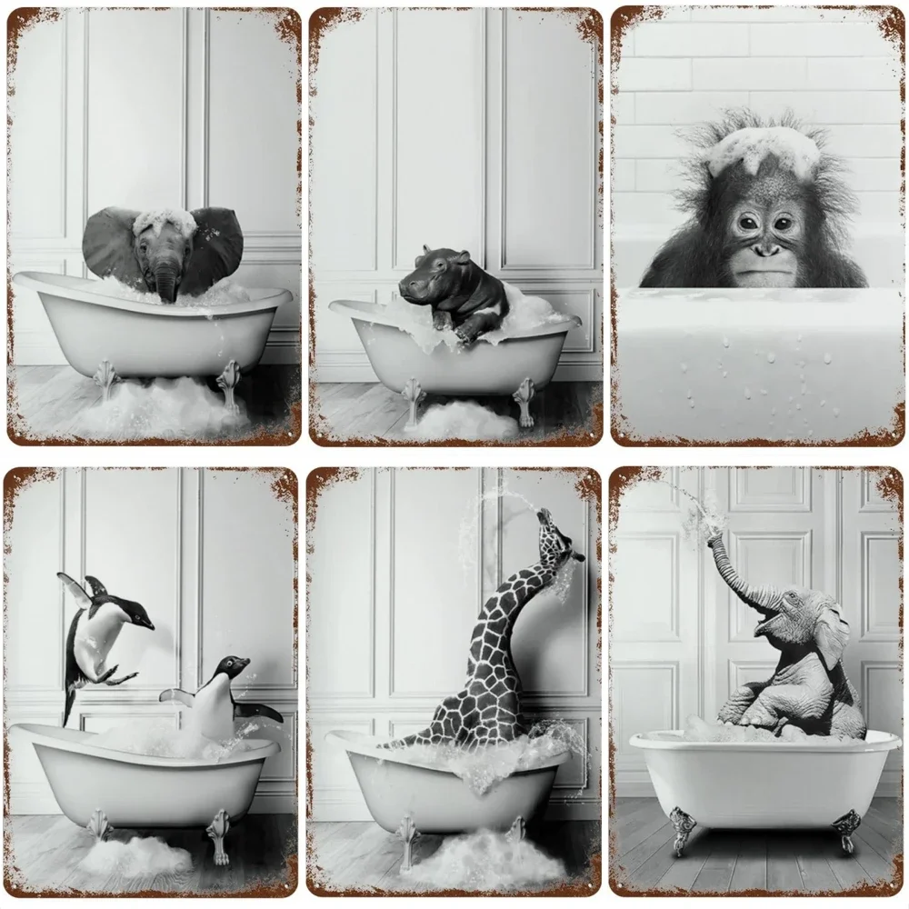 Funny Animal Posters Metal Tin Sign Plaque Dog Monkey Reading Newspapers Decorative Plates For Toilet Bathroom Wall Art Decor