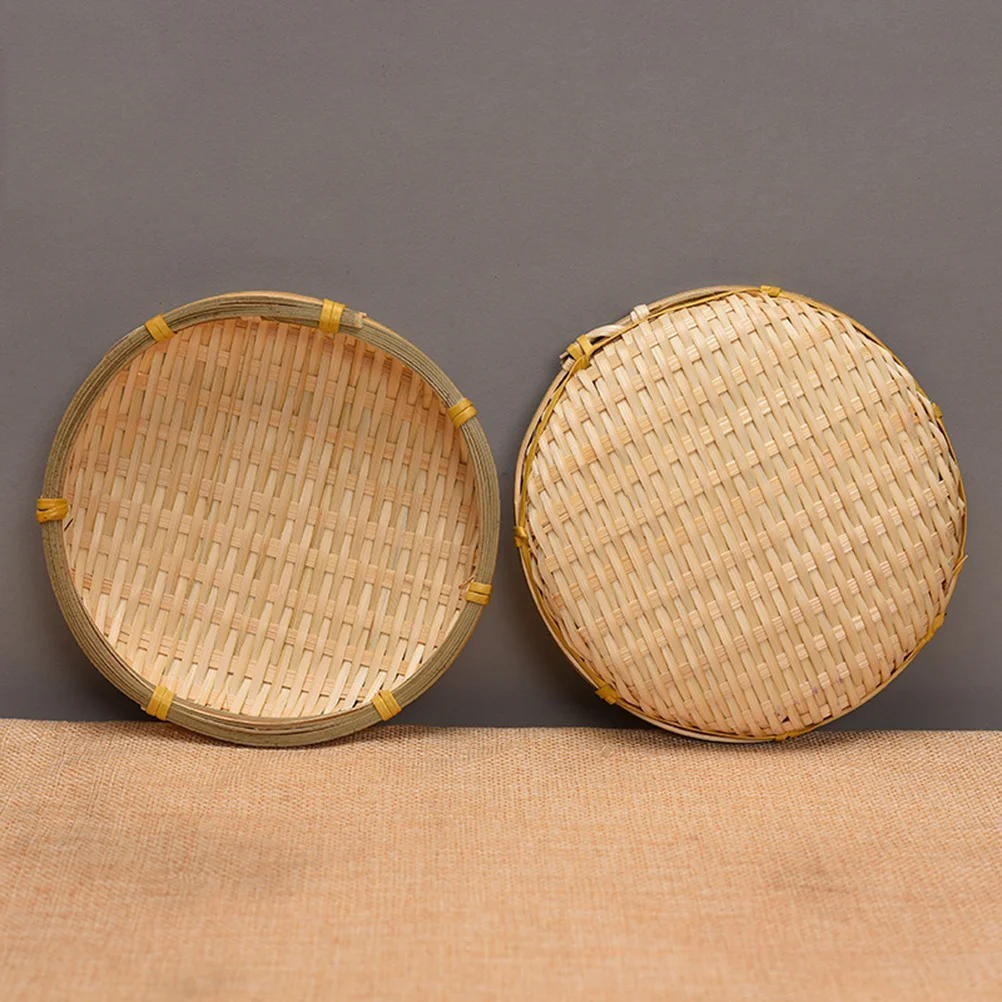 

Handmade Round Bamboo Basket 18cm Ecofriendly Woven Draining Basket for Fruits Vegetables Snacks Biscuit Storage Plate Picnic