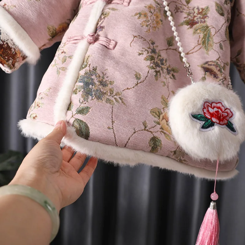 Зимнее платье Hanfu для маленьких девочек, детское платье принцессы Тан, Cheongsam Qipao, детская красная новогодняя одежда с вышивкой, Vestidos