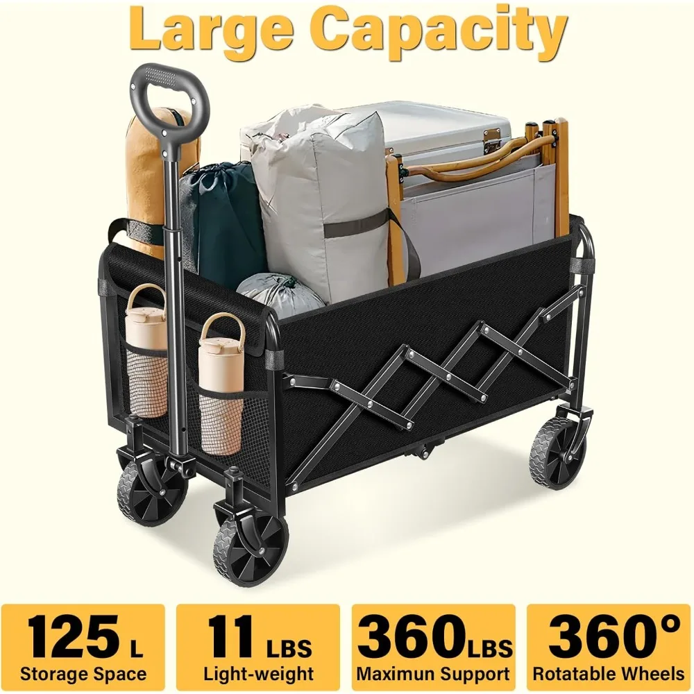 Chariot pliable d'une capacité de 360 lb – Chariot utilitaire tout-Terrain portable pour le camping, le shopping, le sport et les voyages