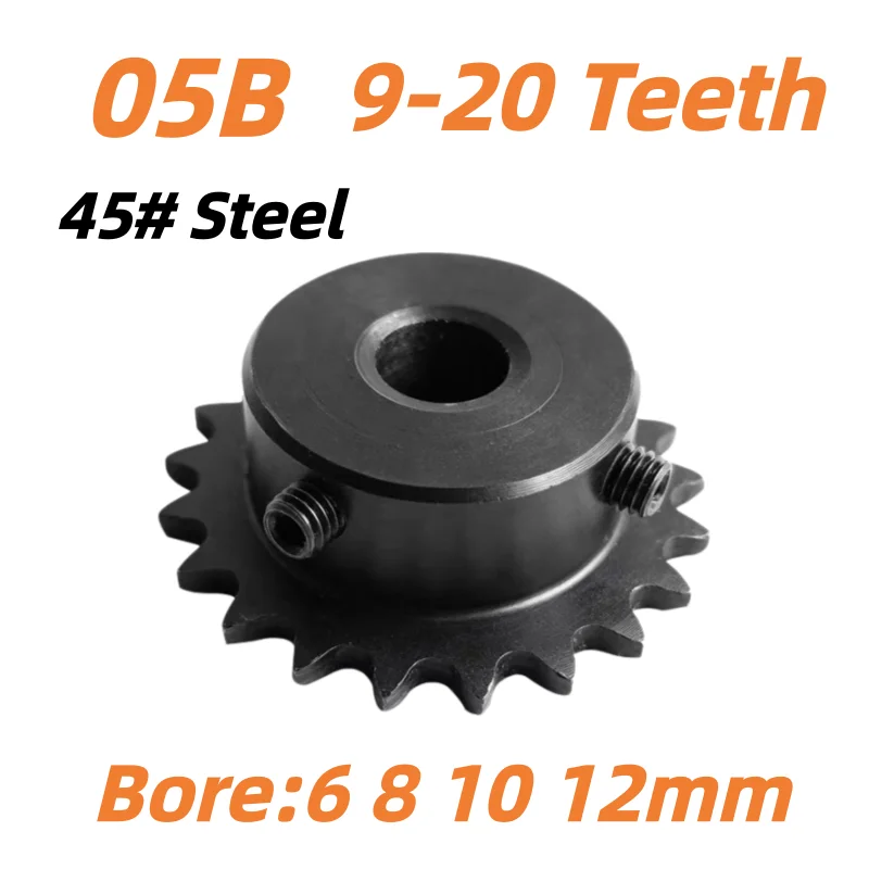 1PCS 05B Roller Chain Sprocket 45# Steel Drive Sprocket Wheel 9-20 Teeth Bore 6mm 8mm 10mm 12mm Industrial Chain Gear
