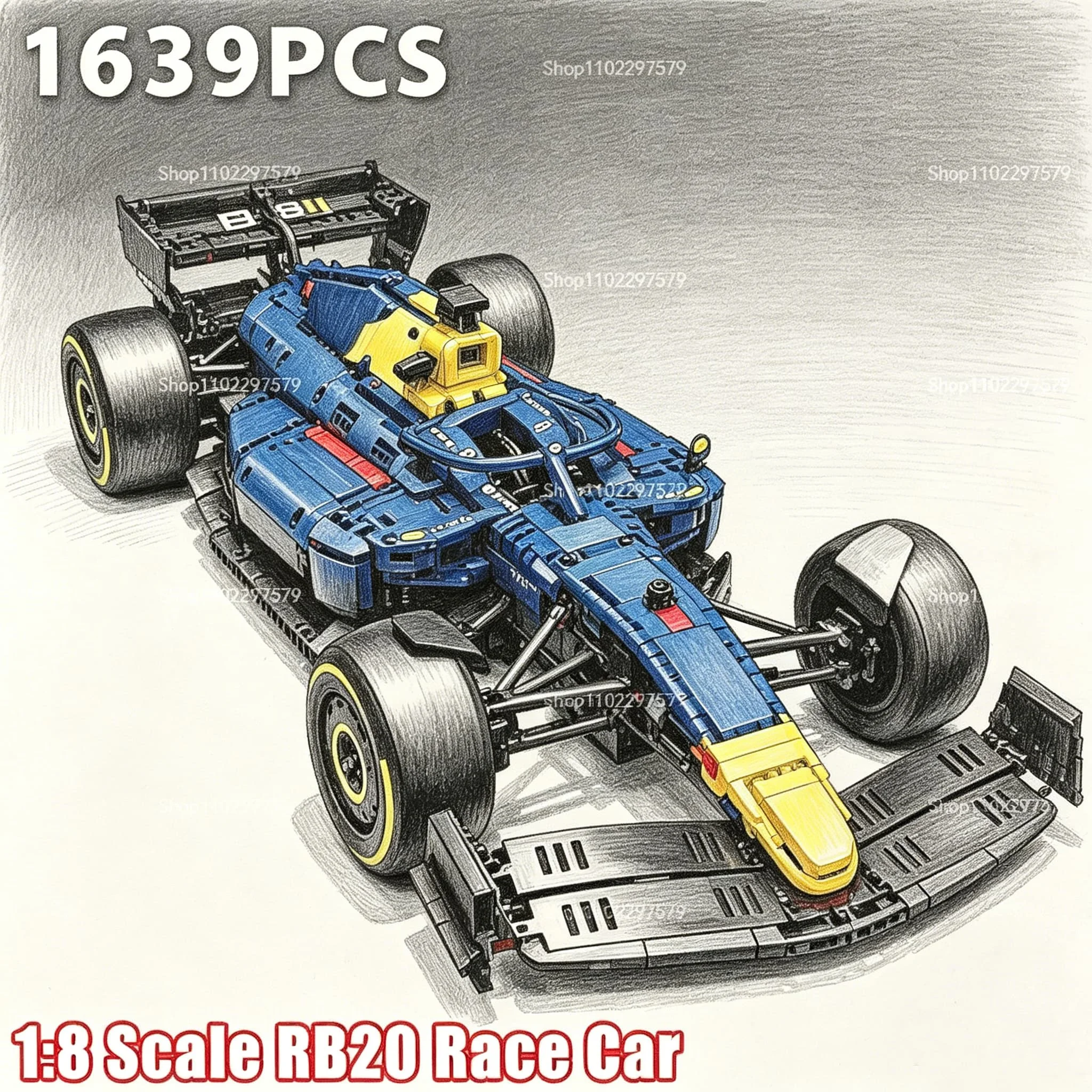 Bloques de Construcción de Auto de Carreras a Escala 1:8, Technology 1361/1639PCS, Speed Champions Performance SF-24 RB20, Modelo de Vehículo, Regalos y Juguetes