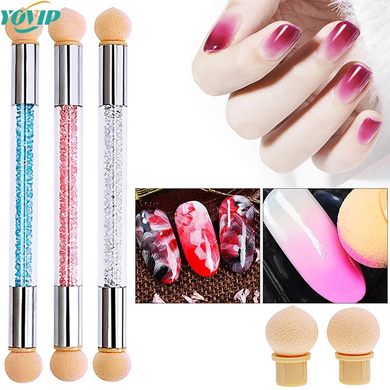 

Double-Ended Gradient Shading Pen With 4pcs Dotting Brush Sponge Head Rhinestone Handle Nail Art Painting Tool Nail Art Brush