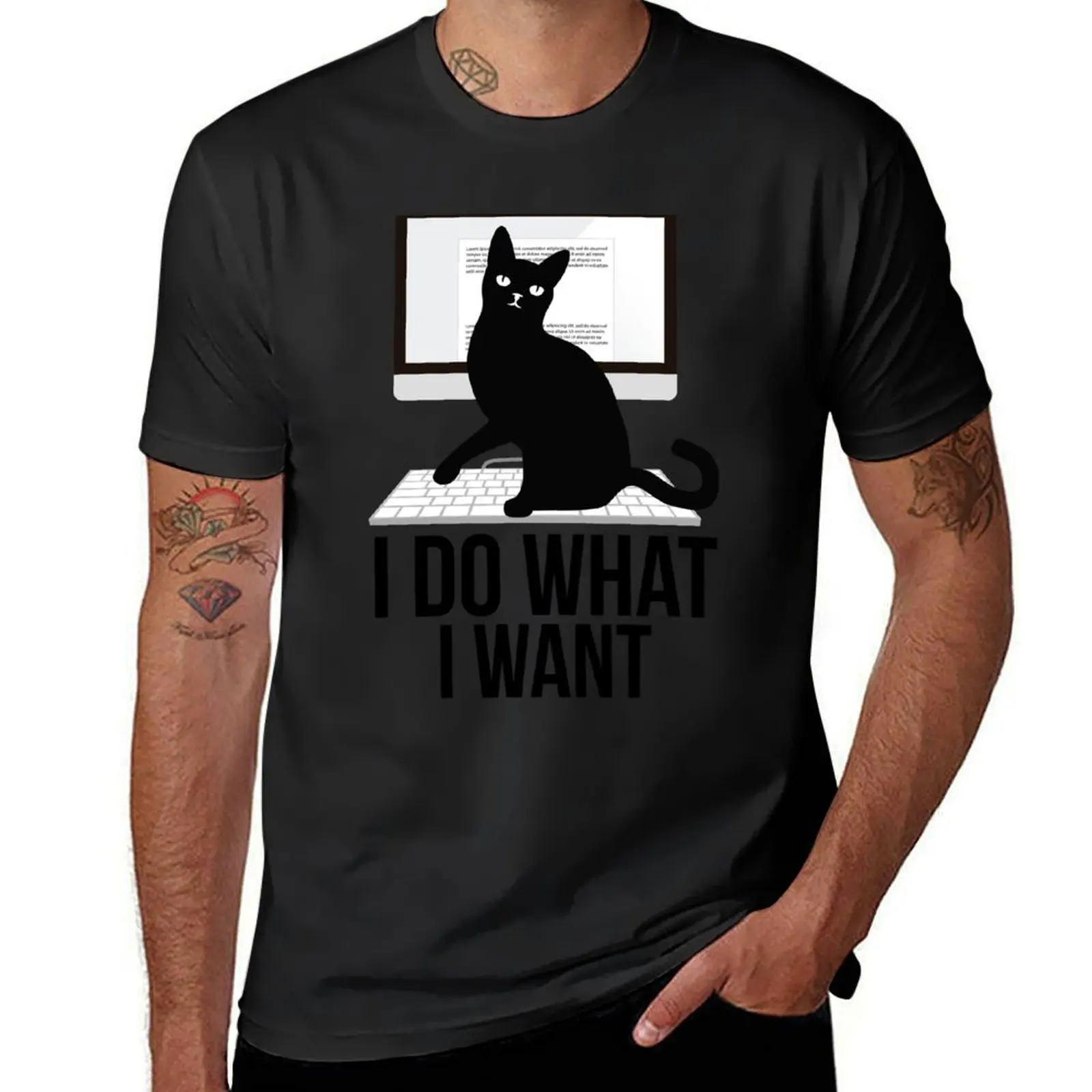 

I do what I want my cat sitting on laptop T-Shirt Louboutins clothes Luxury man Short sleeve tee men graphic t shirts