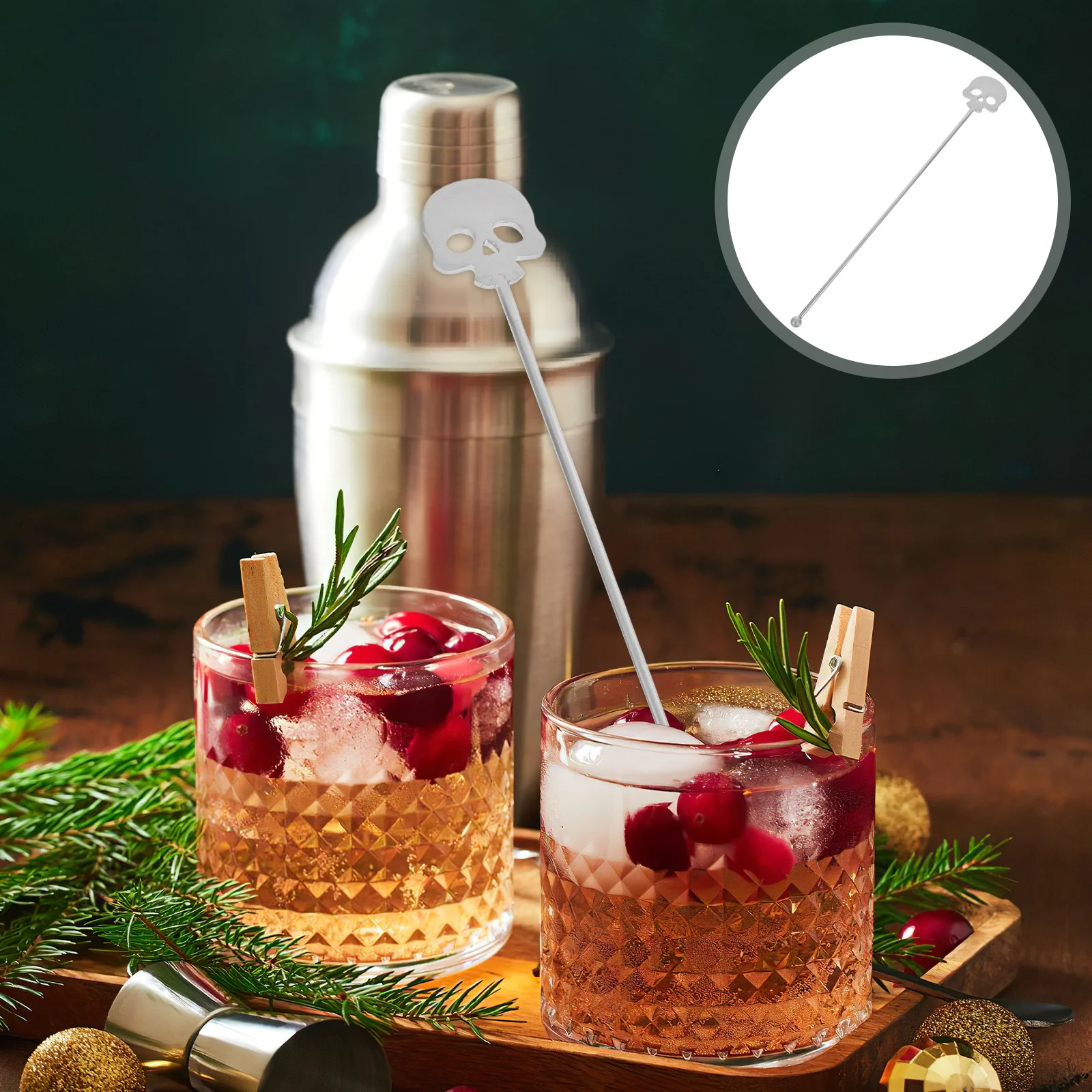 

6Pcs Skull Swizzle Sticks Stainless Steel Reusable Coffee Stirrer Cocktail Drink Mixer Bar Halloween Party Mixing