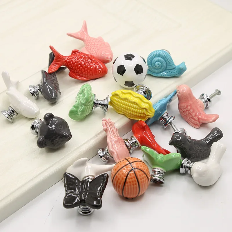Perforation-free Children\'s Closet Door Cartoon Handle Butterfly Ceramic Handle Single-hole American Drawer Cabinet Handle