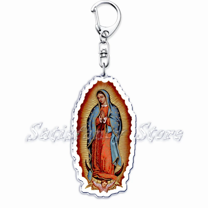 Vintage Our Lady of Guadalupe Mexican Virgin Mary Keychains Ring for Accessories Bag Pendant Key Chain Jewelry Fans Gifts