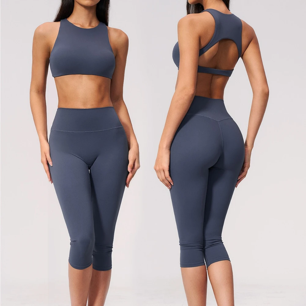 Yoga Capri Pants Set 2PCS Yoga Suit Sports Set Women Clothes Gym Set Women Tracksuit Running Workout Athletic Wear Yoga Clothing