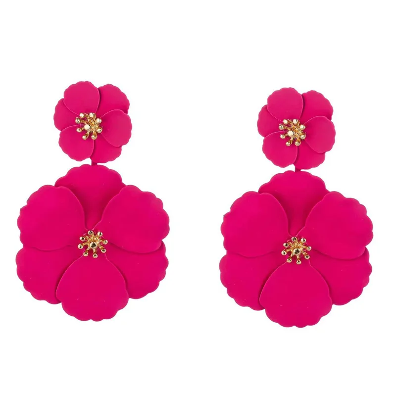 Rose Color Flower Earrings Fashionable Long Flower Earrings Jewelry Wedding Gift Accessories Wholesale