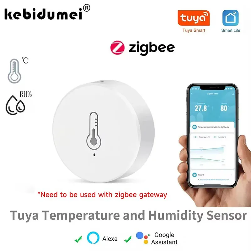 Умный датчик температуры и влажности Tuya ZigBee, мини-гигрометр для использования в помещении с питанием от батареи, работает с Alexa Google Home