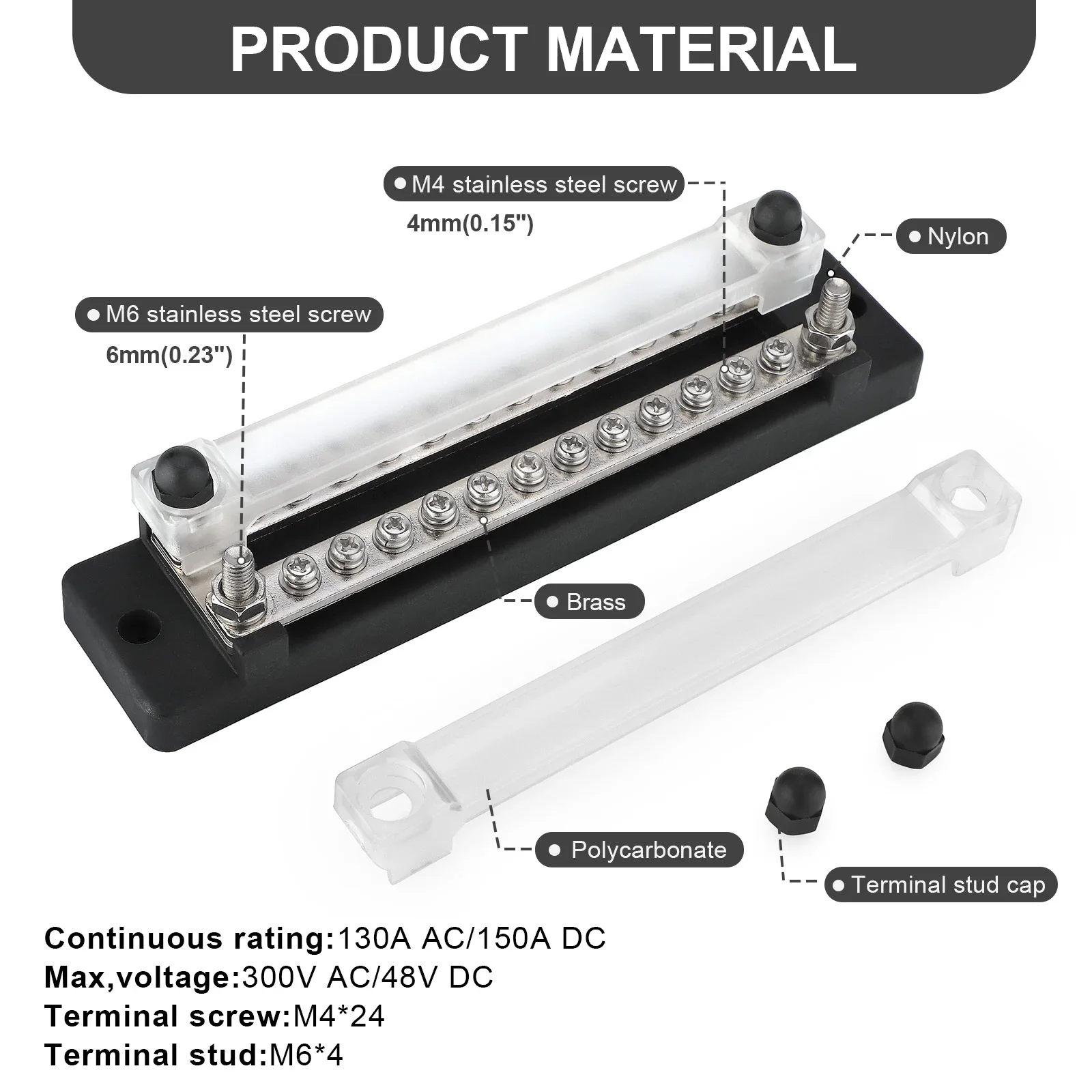 24 محطات حافلة بار توزيع الطاقة كتلة صف مزدوج 150A 48 فولت تيار مستمر مع غطاء M4 M6 محطة ترصيع لسيارة قارب شاحنة RV تخييم #4
