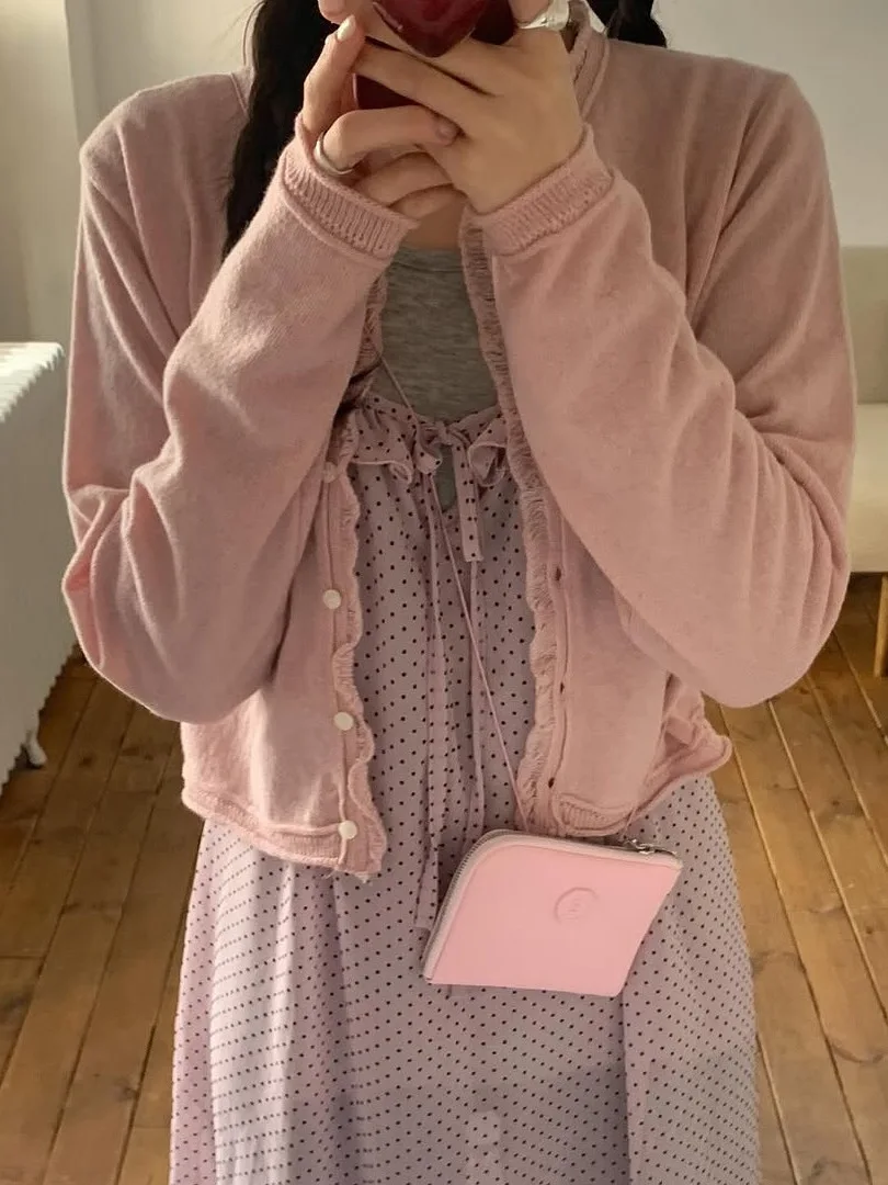 Vestido  de Verão com Estampa de Poá para Mulheres, Estilo Coreano, Com Cinto, Saia em Camadas com Babados, Sem Mangas, S...