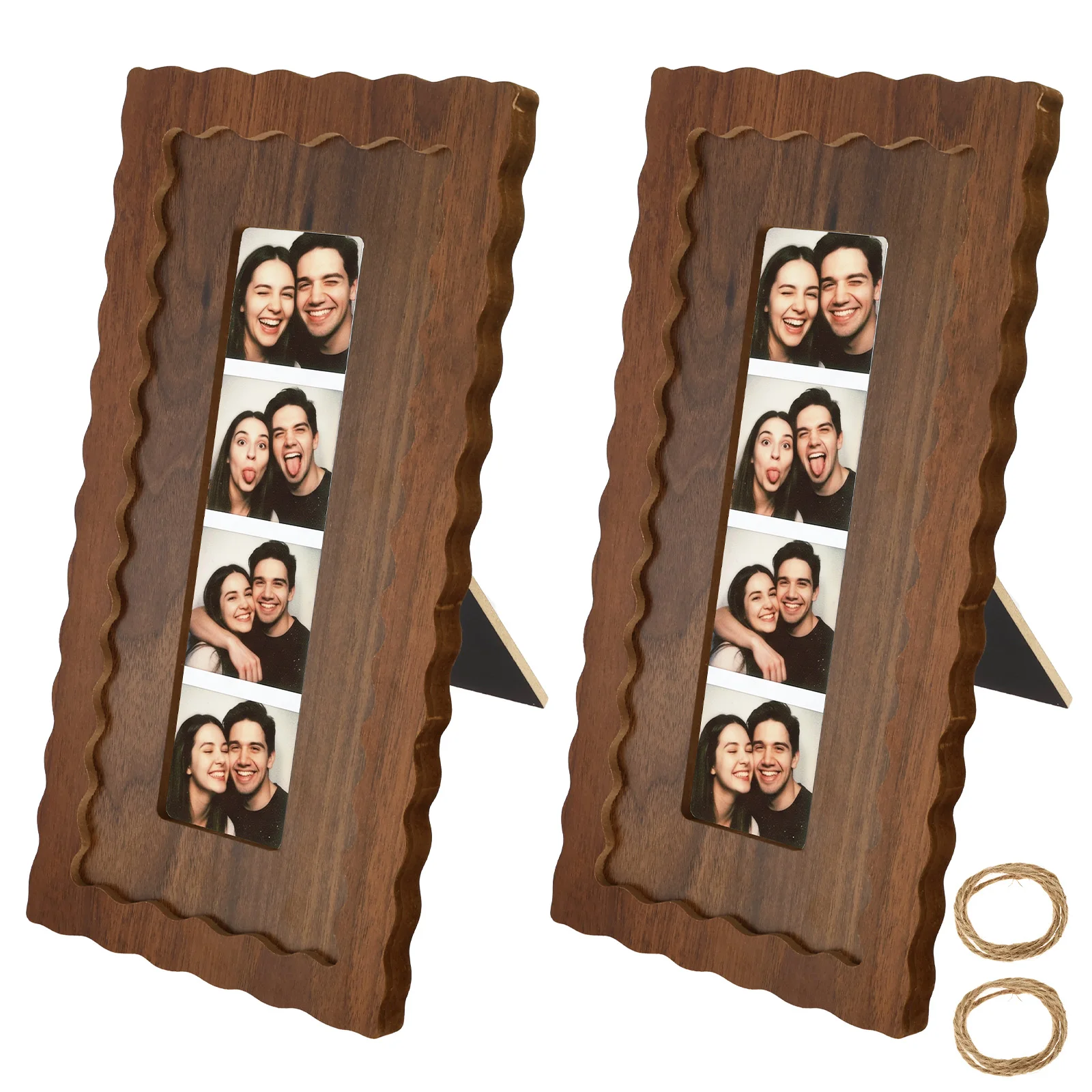 2Pcs Long Vintage Wood Photo Frame Creative Couple Photo Strip Frame Photo Booth Party Wedding Keepsake Picture Frame Home Decor