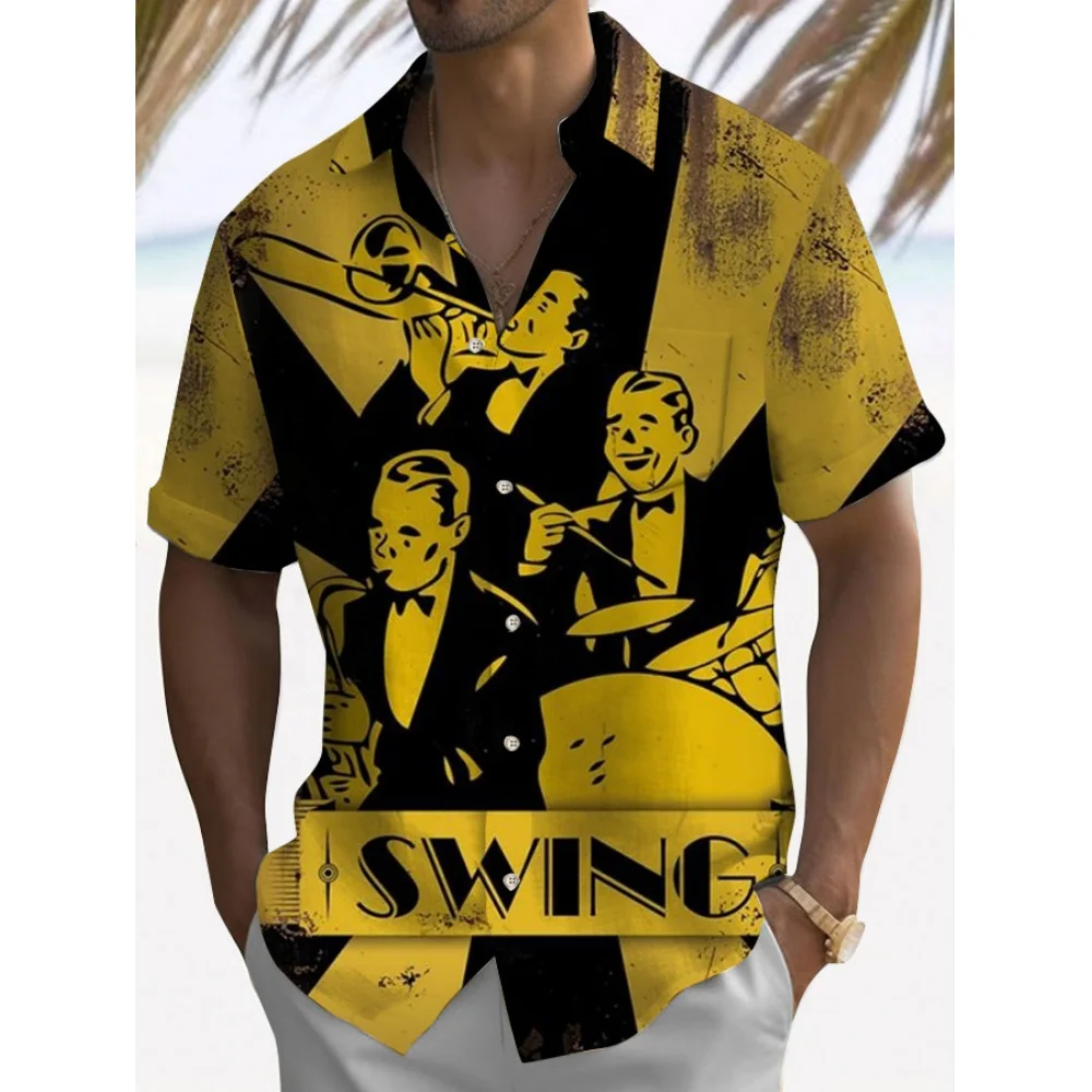 Camicia Casual da uomo musicale Rock Band stampa 3d chitarra camicia hawaiana uomo estate Casual camicia traspirante a maniche corte abbigliamento