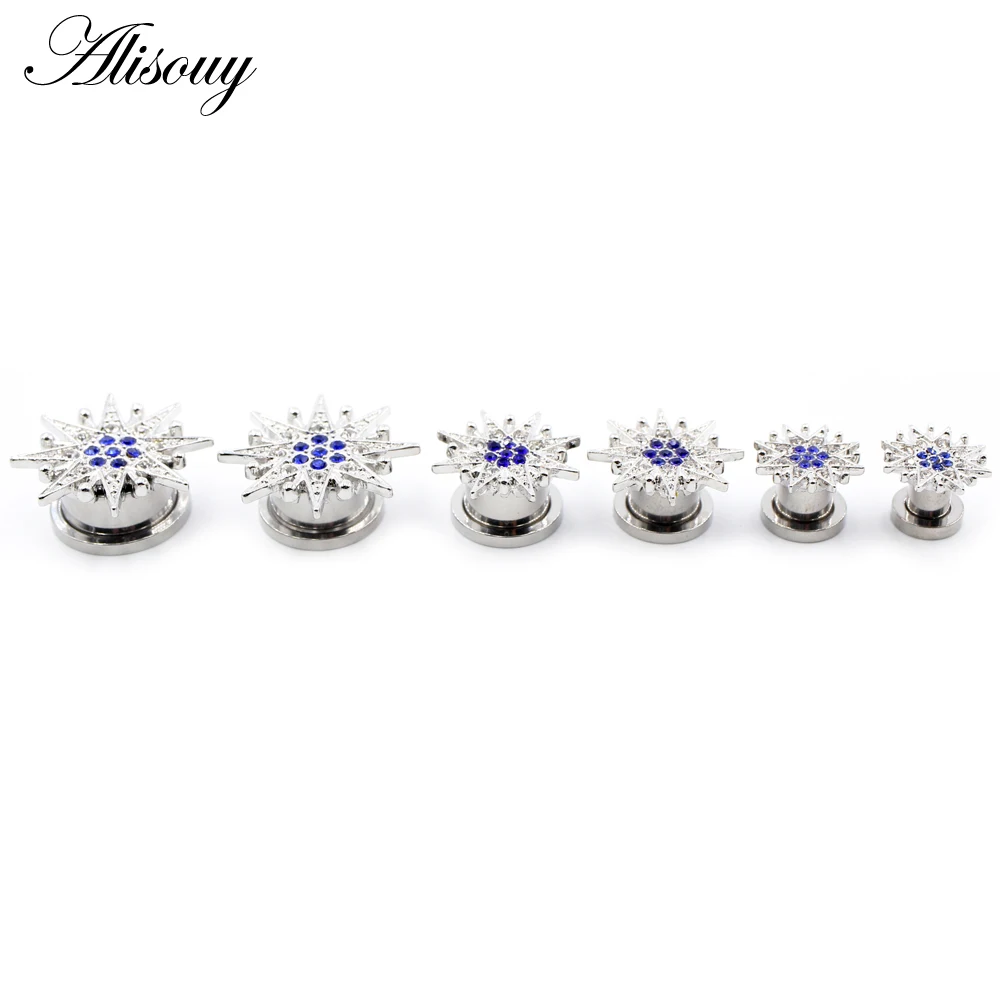 Alisouy 2 Stück Edelstahl Blume Zirkonia Mond Stern Uhr Herz Schraube Ohr Tunnel Plugs Expander Messgeräte Körper Piercing Schmuck – Detail 40