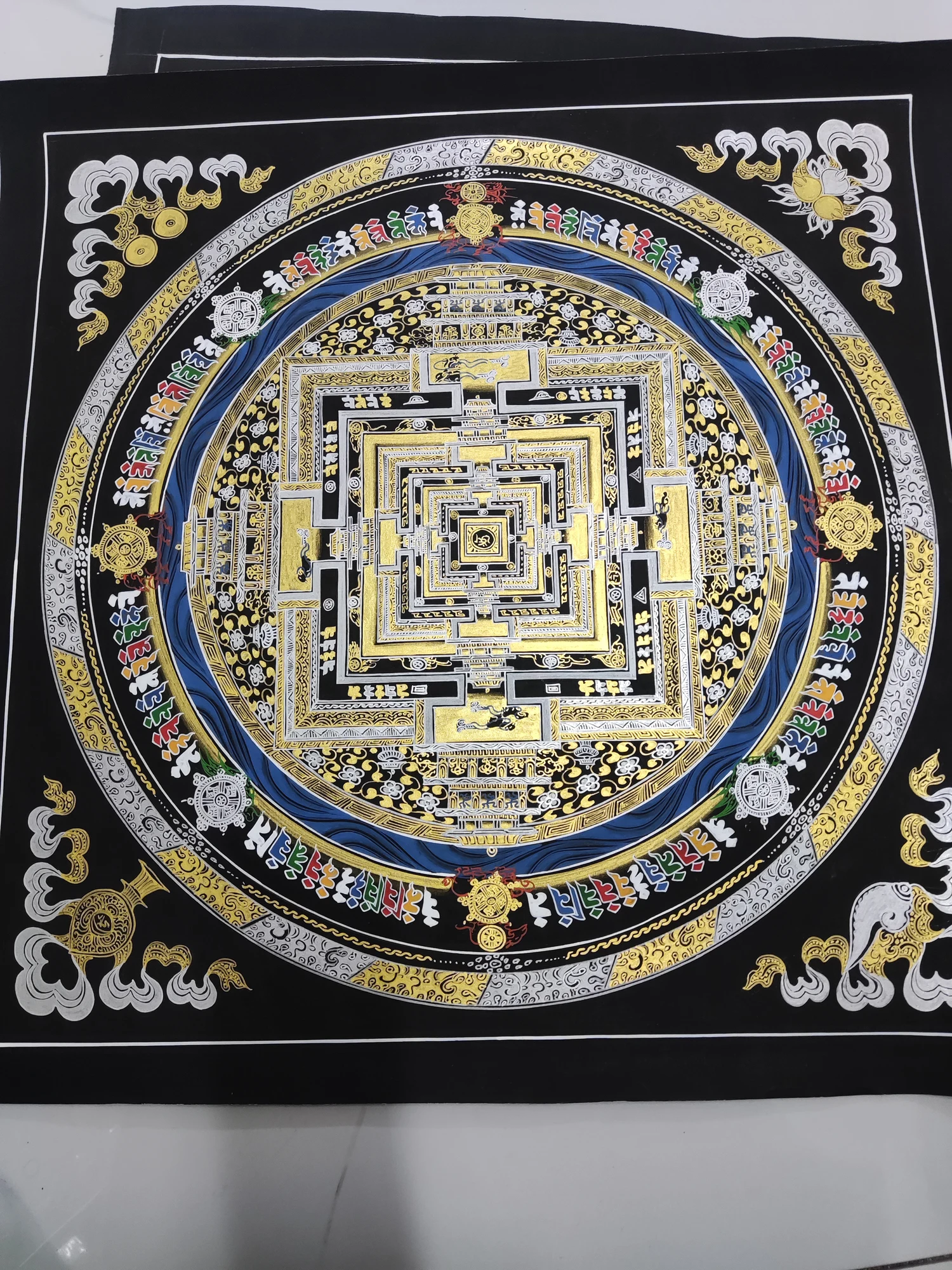 100% Hand painted Mandala wheel altar Enlightenment Thangka Thang-ga painting Buddhism home Hall wall Decorative art S2