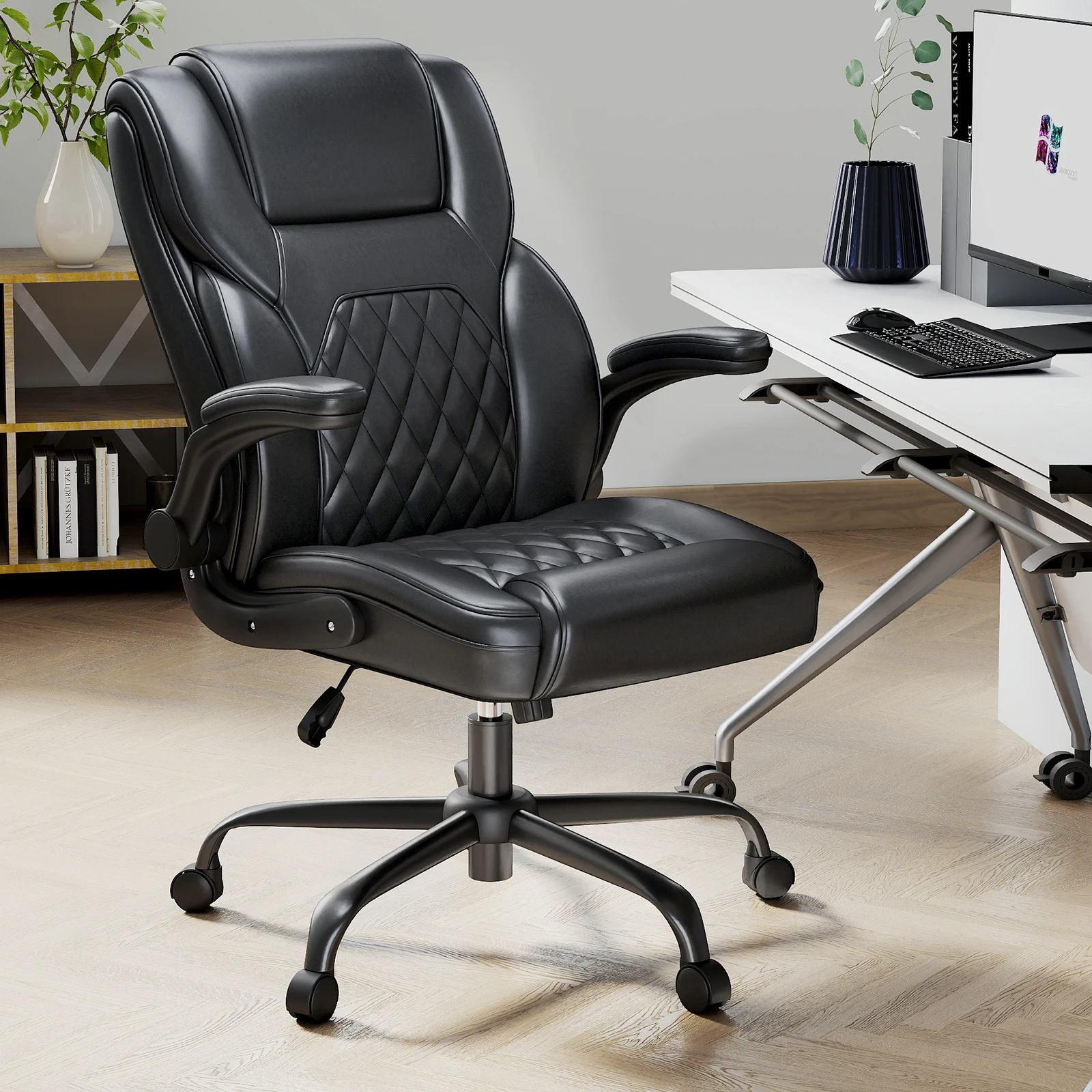 

High Back PU Leather Executive Office Chair Ergonomic Swivel Boss Chair Diamond Stitching Adjustable Height Computer Desk Chair for Home Office