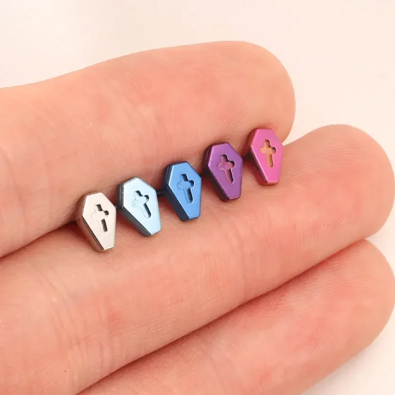 ASTM F136 Piercing de titânio gótico caixão cruz labret tragus helix concha cartilagem brinco lábio nariz piercing joias corporais