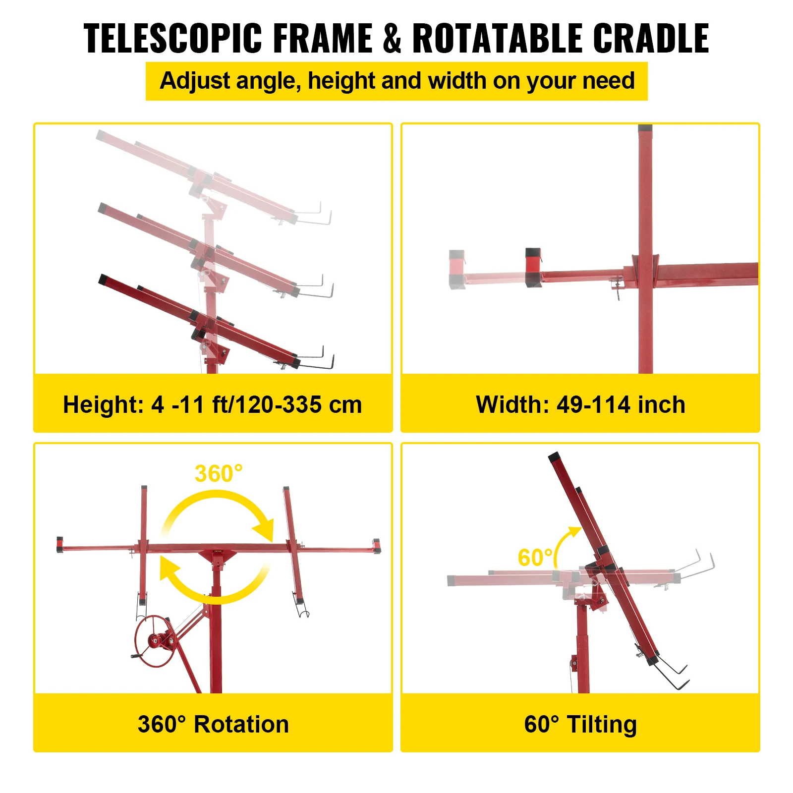 Imagem -03 - Levantador de Rolamento do Drywall de Vevor 11ft com Rodas Lockable Painel Resistente do Gesso da Capacidade 150lbs Que Inclina o Elevador do Jaque da Grua