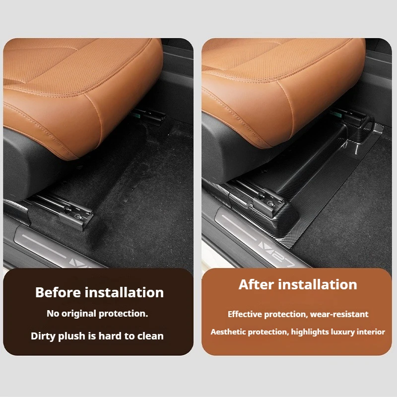 For Chery ICAUR V27 Front Seats Kick Proof Panel Carbon Fiber Pattern Full Coverage  Sliding Rails Carpet Stain Resistant Panel