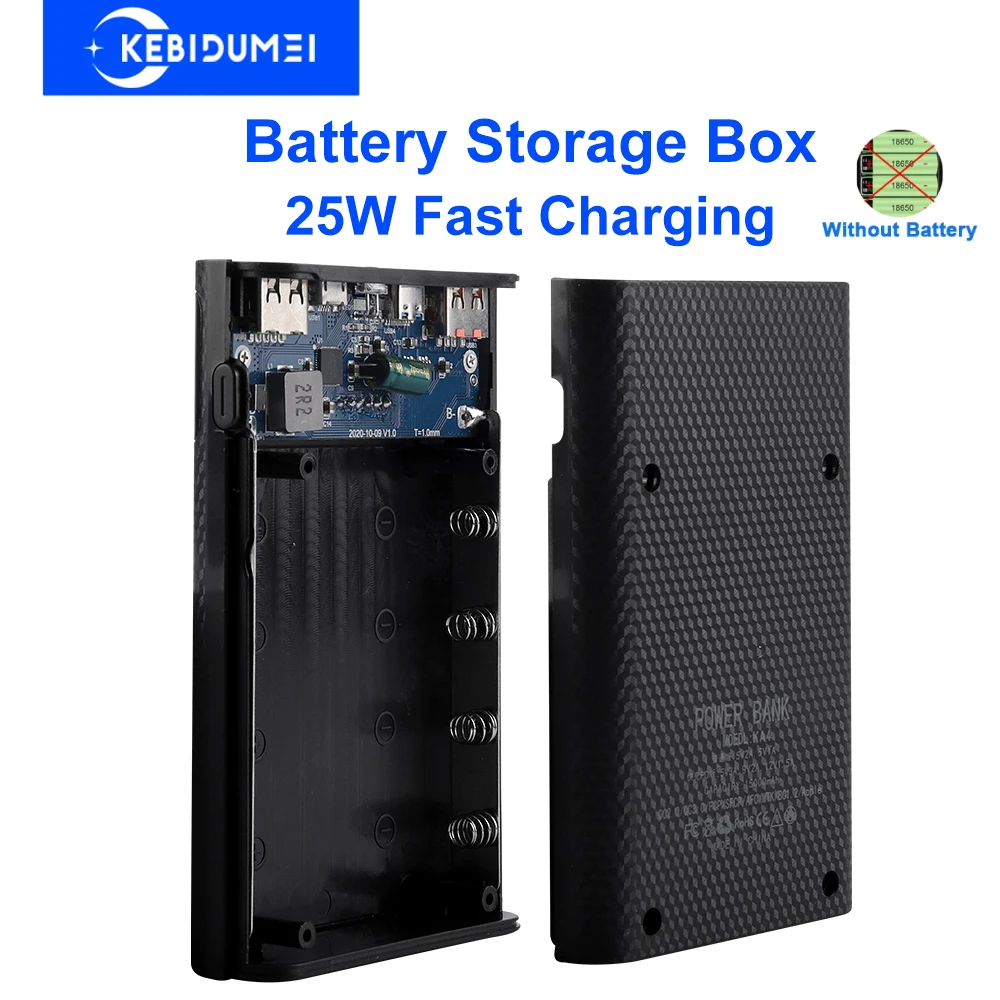 Caixa de armazenamento de bateria de carregamento super rápido 25W 4x18650 20000mAh Power Box Power Bank Case com luz LED sem bateria para iPhone