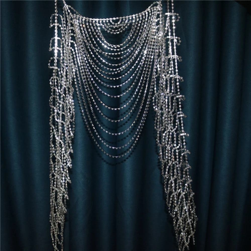 High-quality Luxury Rhinestone Tassel Body Chain Bling Crystal Bra Arm Chain Top Harness Lingerie Party Breast Chain Jewelry