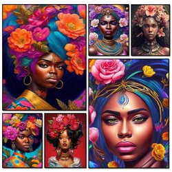 Flowers African Women Diamond Mosaic Sale Full Square Round Diamond Painting DIY Embroidery Portrait Picture Of Rhinestones Art