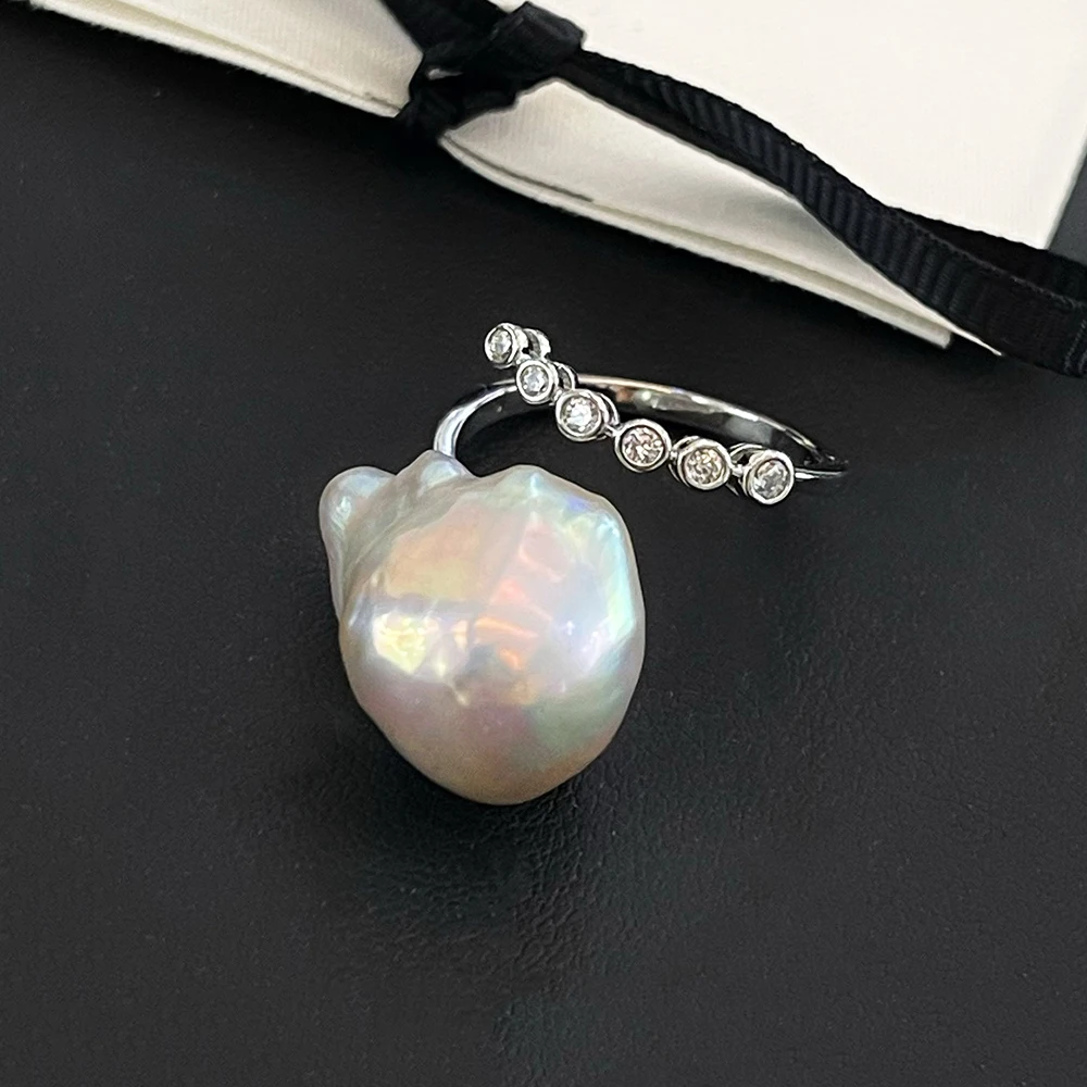 New Arrival Comfortable Arc Shape Baroque Real Pearl Ring Fine Jewelry Gift for Women with Unique Irregular Big Freshwater Pearl