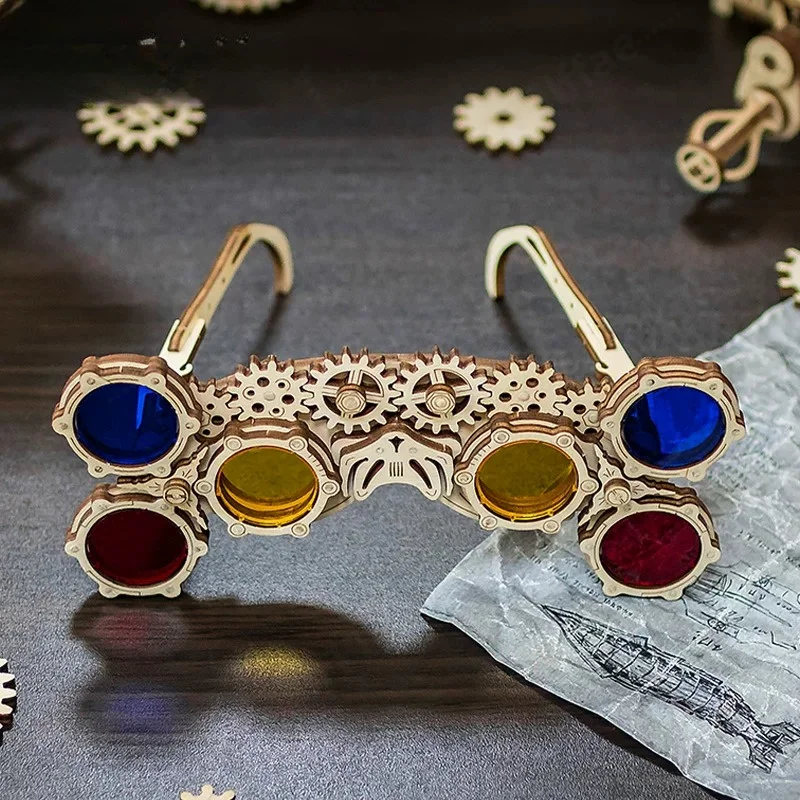 3 Color Steampunk Glasses Wooden DIY Assembly Model Kit Adult Stress Relief Handmade Craft Toy Creative Desktop Ornament Decor
