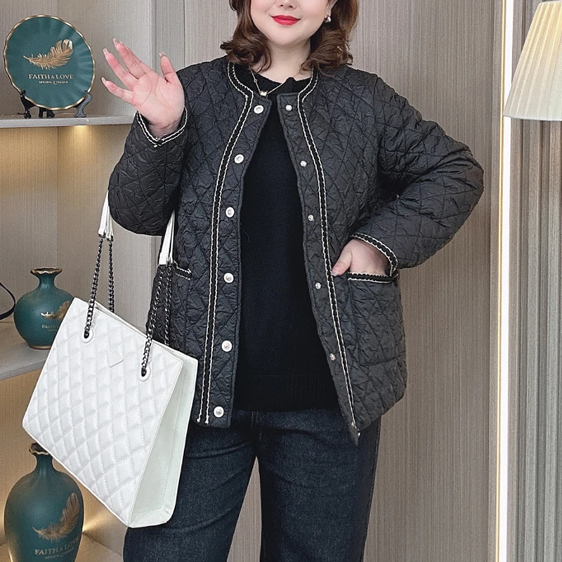 Plus Size Women Parka Winter Fashion Loose Chic Fashion Thin Embossing Cotton-Padded Coat 2450