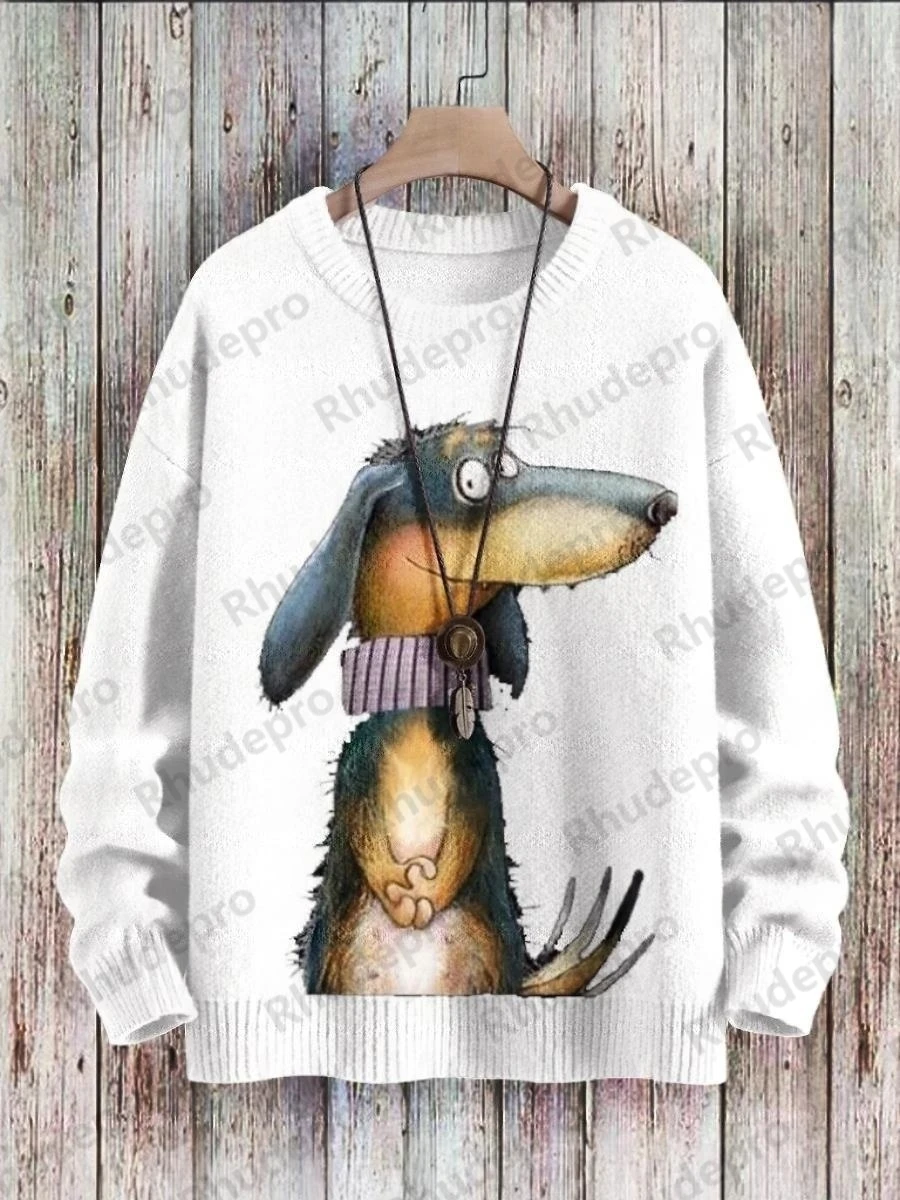 Funny Dog Print Pullover Knitted Sweater Women For Men Sweater Jerseys De Invierno Para Mujer Funny Sweater