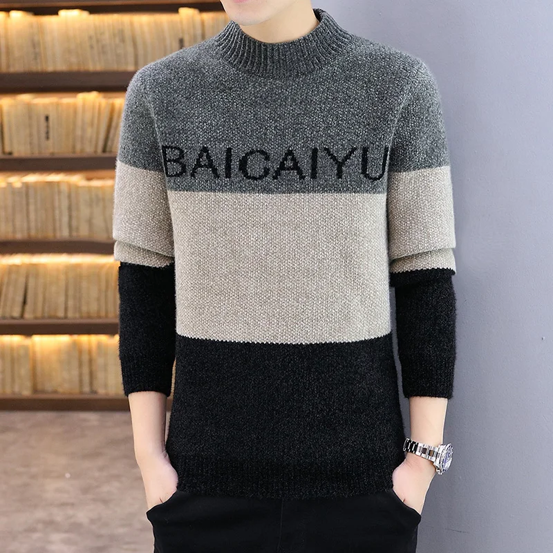 Neue Ankunft Mode männer Pullover Brief Alphabet Gemusterte Runde Kragen Langarm Gemischt Farbe Slim Fit Koreanischen Stil Pullover