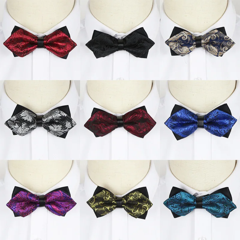 Mens Adult Bowtie Business suit men's  pointed corner double-layer Fashion Wedding Party Formal Plaids Adjust Neck Bow Tie