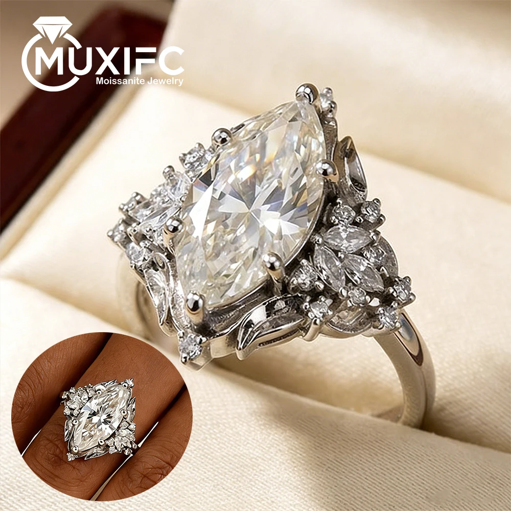 

3CT Marquise Cut Moissanite Ring Vintage Princess Engagement Ring for Women 925 Sterling Silver Retro Wedding Band Jewelry Gifts