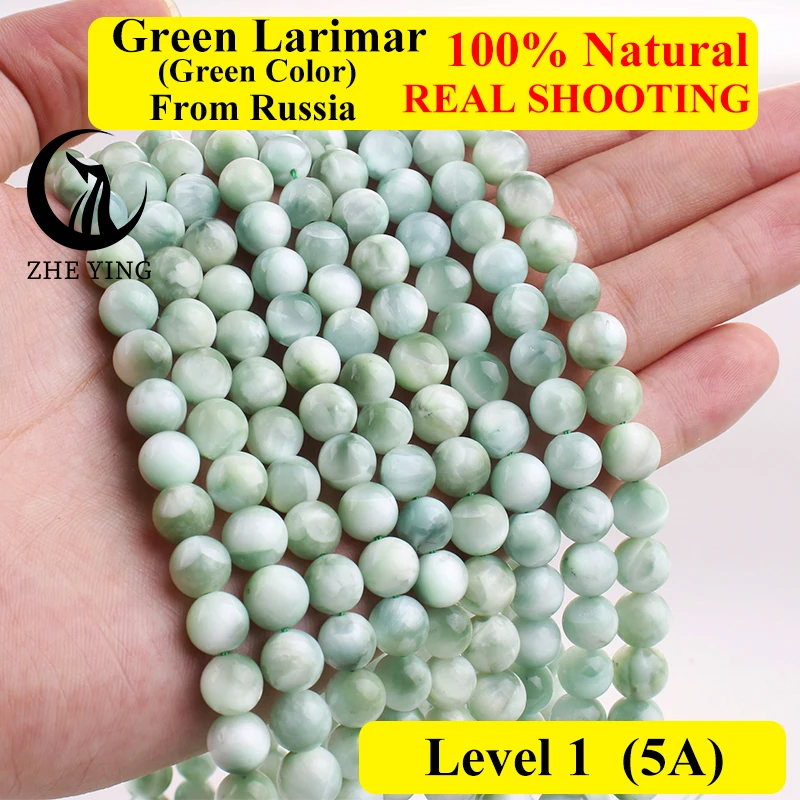 Zhe Ying New Green Larimar Gemstone Beads Round Loose Healing Power Stone Beads for DIY Jewelry Making