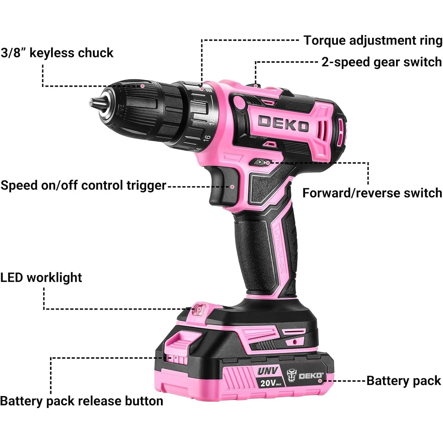 Power Drill Cordless Pink Cordless Drill 20V Electric Power Drill Set Tool for Women Drills Cordless