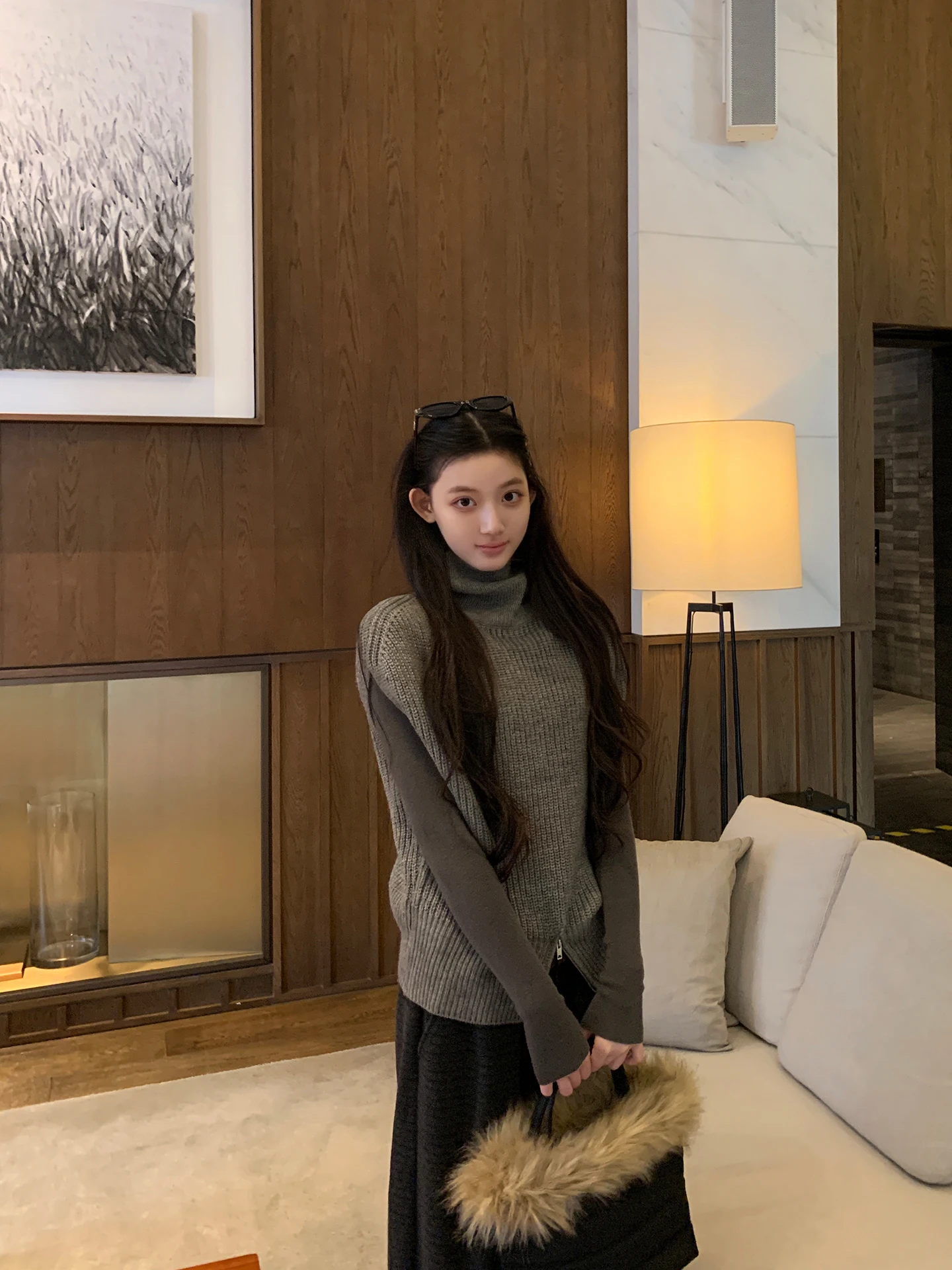 レッドセレブリティウールニットベストレディースアウター冬ファッショナブルな新着ハイカラーレギュラー丈ソリッドカラー