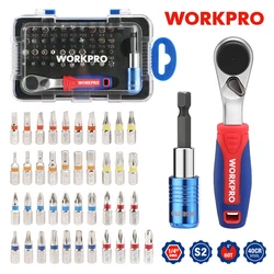 Workpro-ミニラチェットレンチ、ドライバービットセット、六角トルク、クイックリリースラチェット、ハンドル修理ツール、41個、1/4インチ