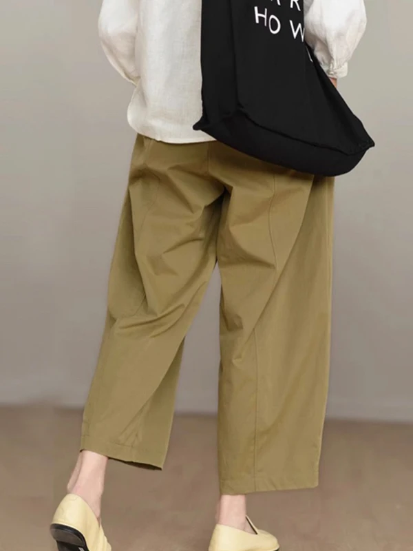 Japanese Sle Artistic Pure Cotton Wide Leg Pants Women's Summer Elastic Waist plus Size Slimming Commute Casual Pants