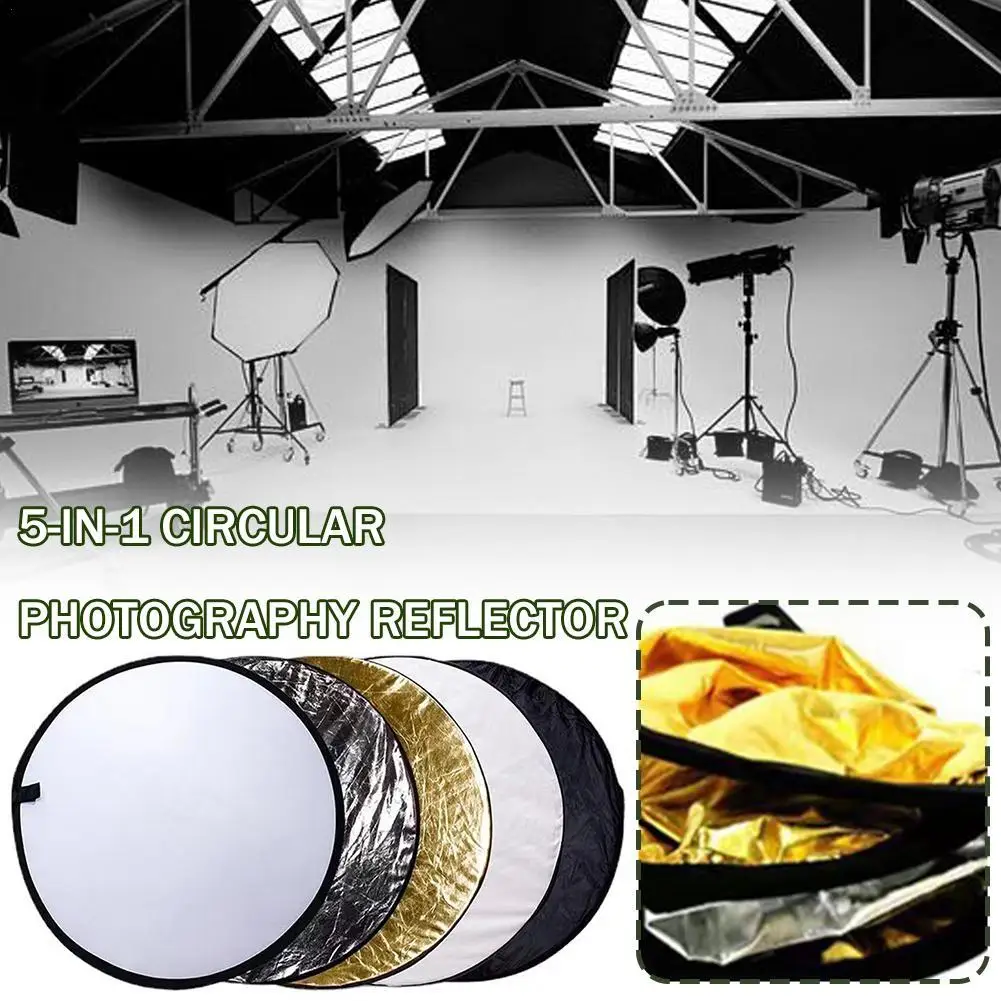 5-in-1 Circular Photography Reflect Photographic Reflector 30/60/80/110cm 2-in-1 Round Folding Portable 5-in-1 Light Plate Soft