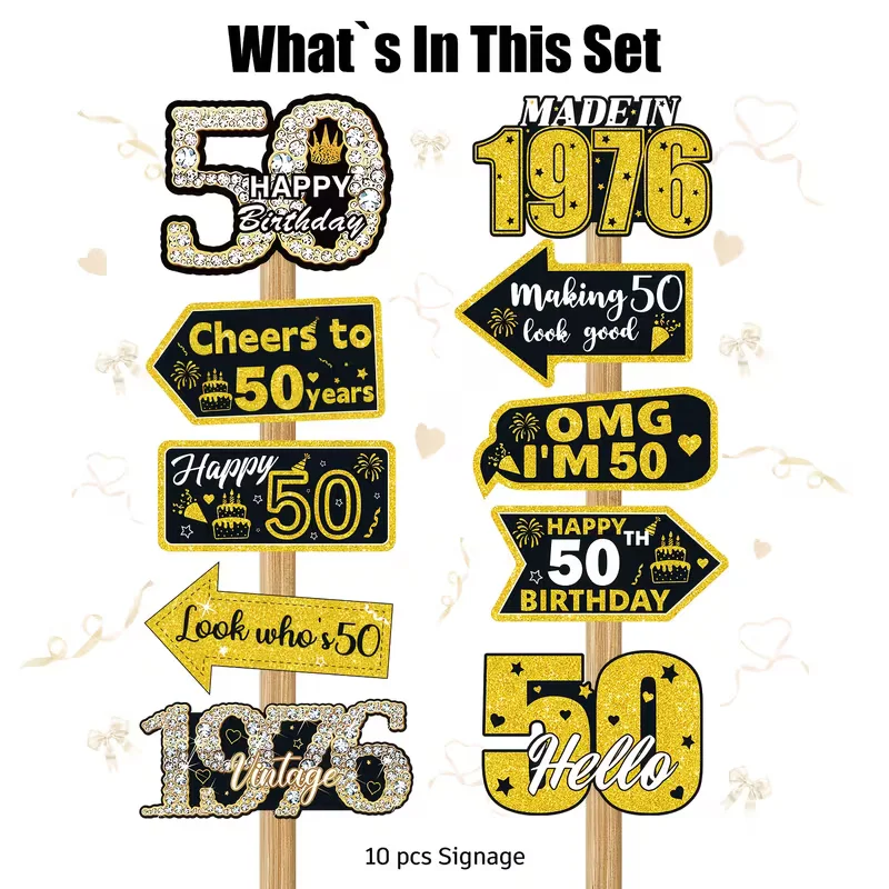 50th Birthday Yard Signs Black Gold 1976 Vintage Outdoor Lawn Decorations Happy 50 Party Directional Signs Celebration Supplies - view 3