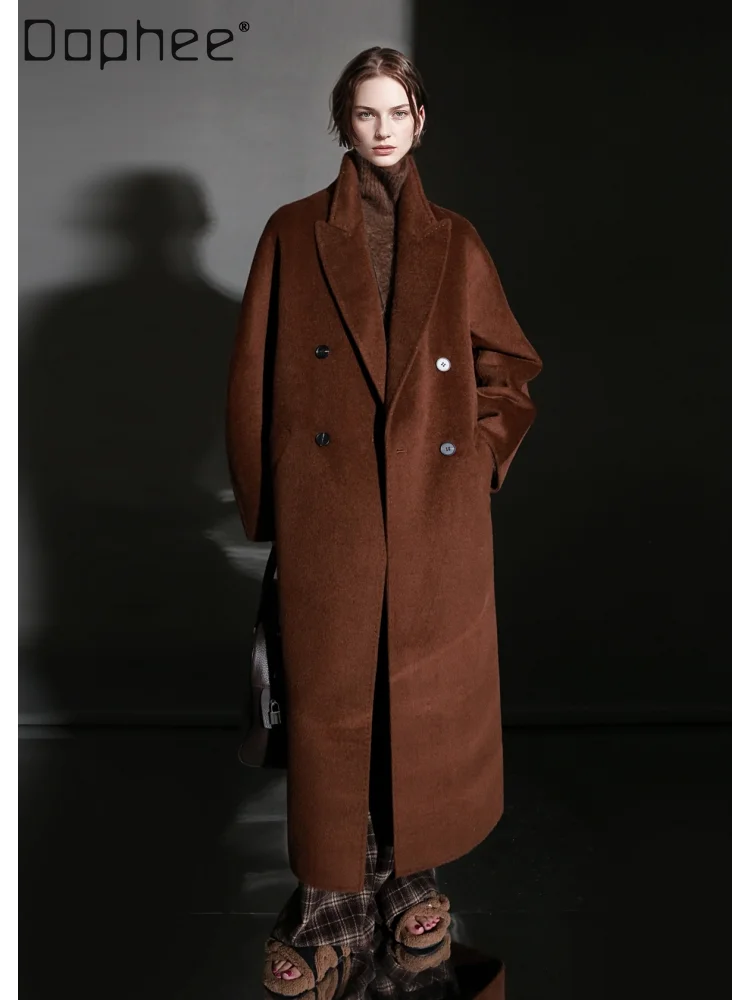 

Высококачественное модное элегантное двустороннее кашемировое пальто с лацканами, осенне-зимний костюм с воротником, однобортное длинное шерстяное пальто
