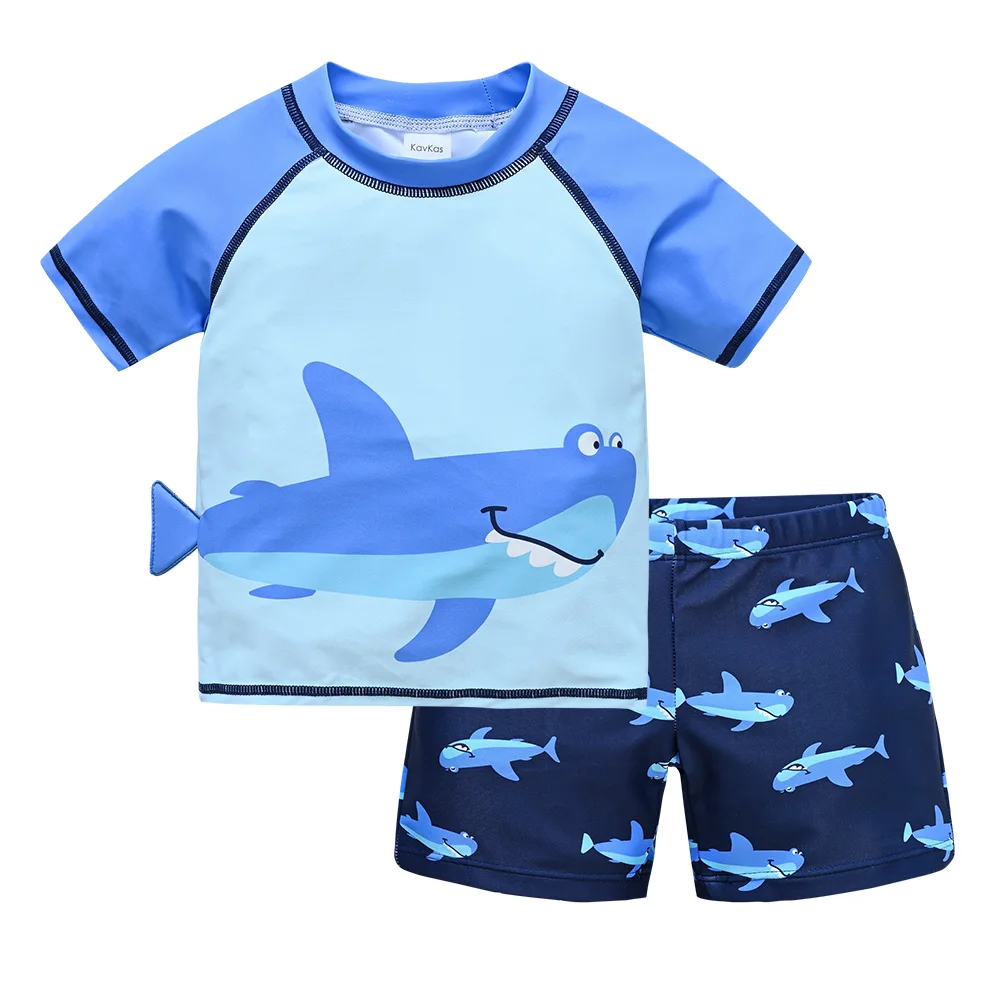 Summer Shark Print Boys Swimsuit with Shorts Kids Boardshort Sports Suit Set Praia Menino Swimwear