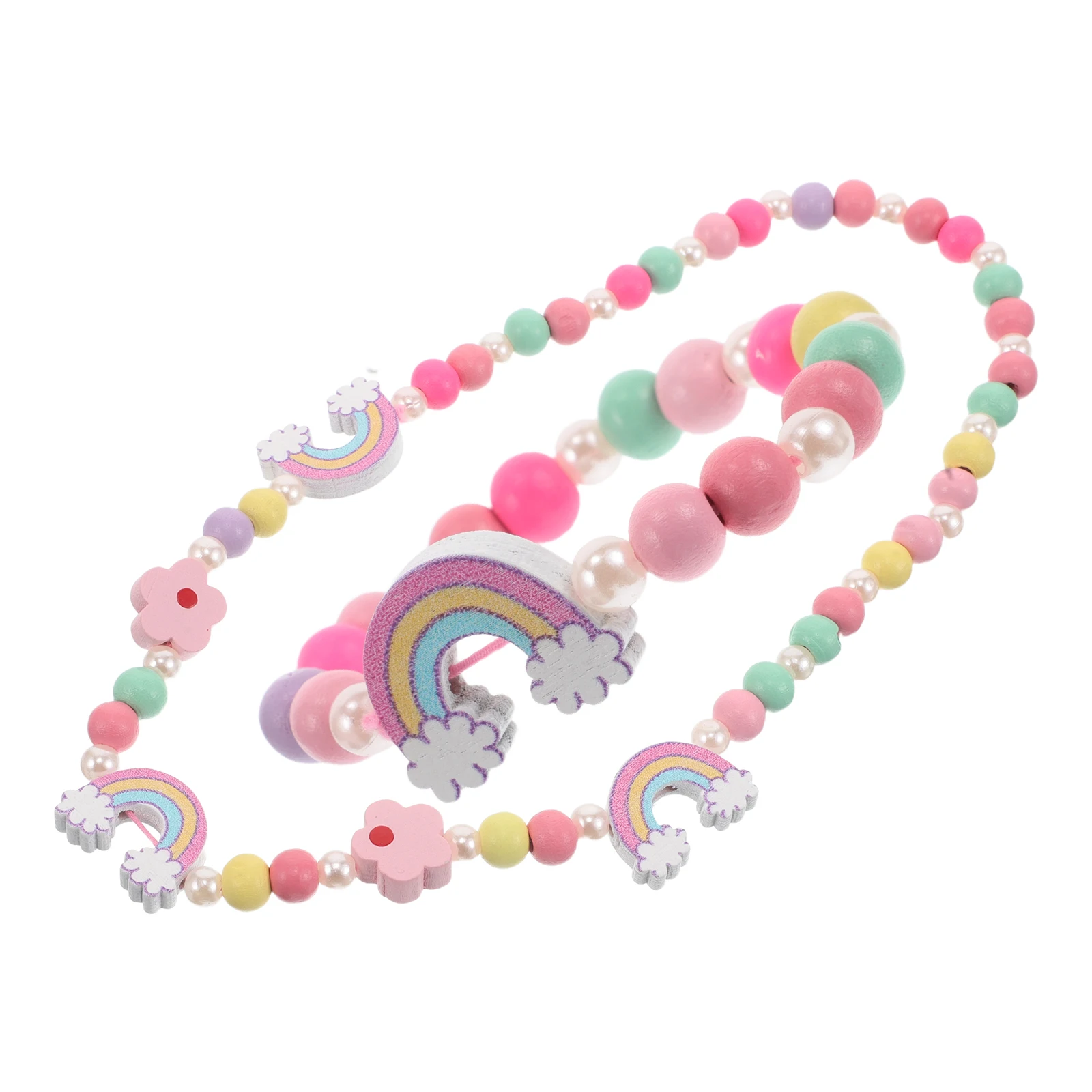 

2pcs Children's Bracelet Colorful Beaded Necklace Jewelry Teen Girls Beach Wood Anklets Toddler Adjustable Diy Stylish Safe