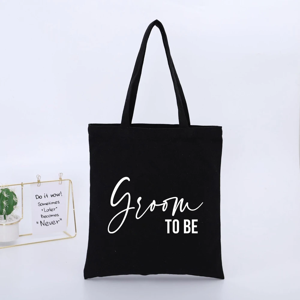 Groom to Be Typography Print Canvas Tote Bag, Casual Style for Wedding Events and Daily Use