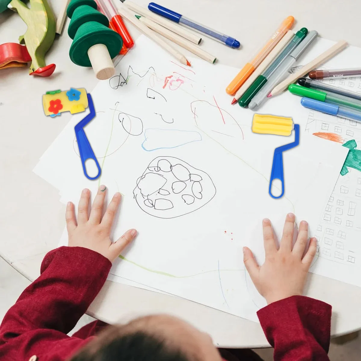 

8 pcs In 1 Set Rolling Brush Kit Sponge Paint Roller For Kids Art Lessons Graffiti Drawing Diy Educational Tool Yellow Blue