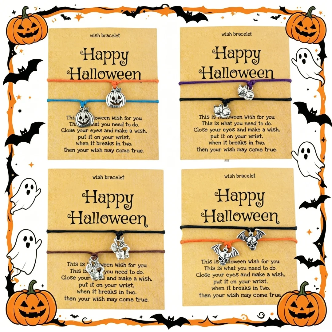 2-piece Halloween Creative Weaving Hand Rope Set, Comes with Card, Available in Multiple Color Combinations
