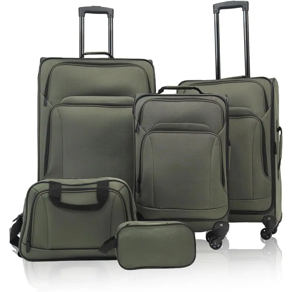 

Expandable 5-Piece Suitcase Set with Dual Bag, Lightweight Travel Luggage in Green